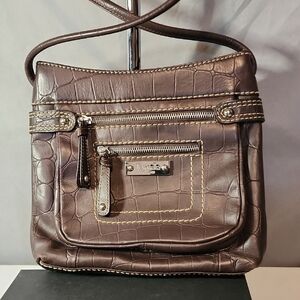 Tignanello Brown Crocodile-Embossed Crossbody Bag